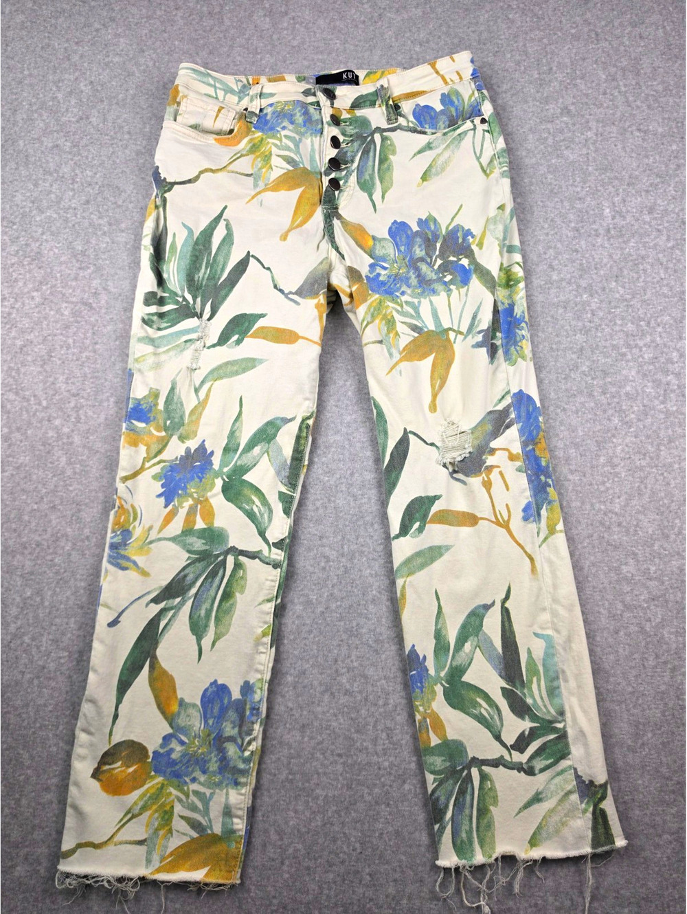 KUT from the Kloth Floral Print Denim Skinny Ankle Pants Pockets Size 12
